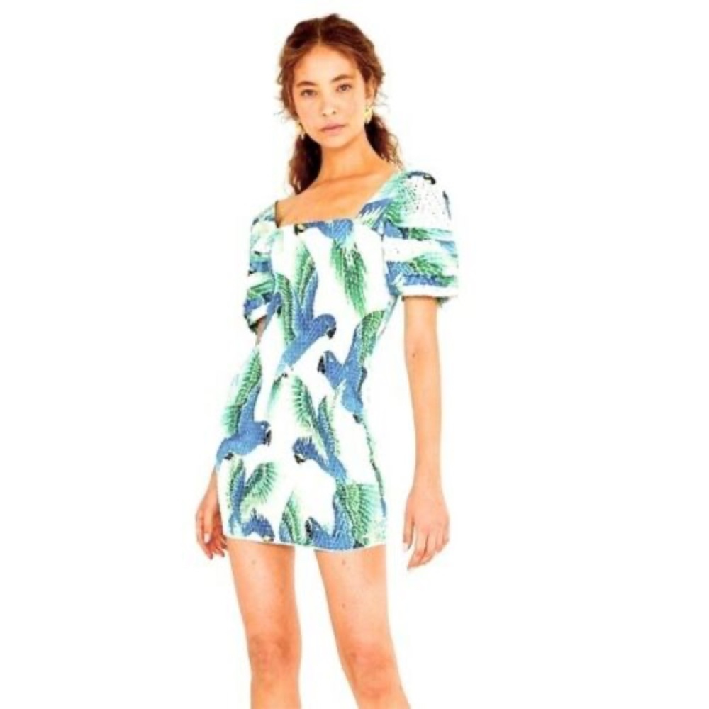 Farm Rio Araras Mini Dress Parrot Print size M, L~NWT $220